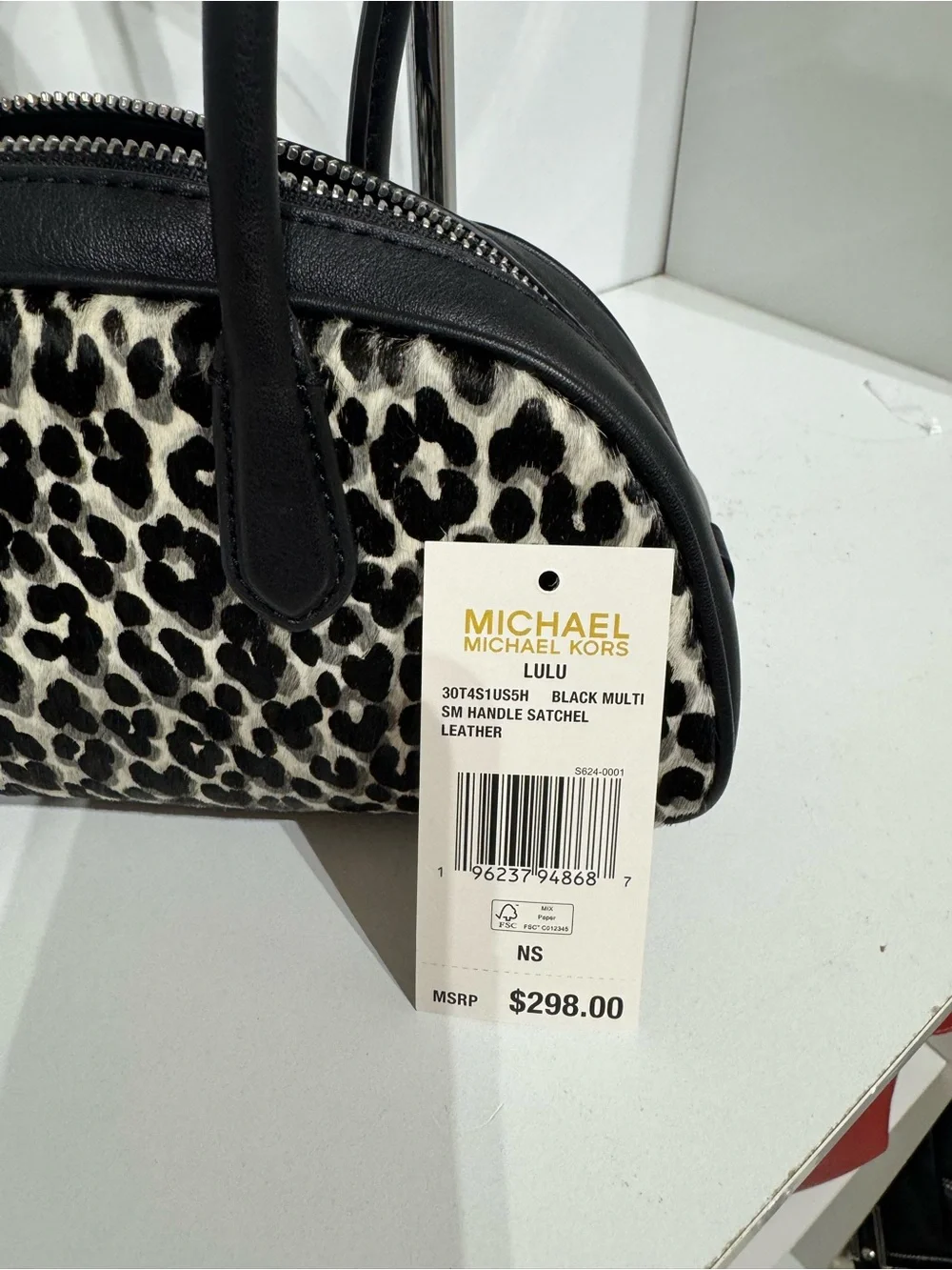 Michael Kors Lulu Black and White Leopard Print Satchel